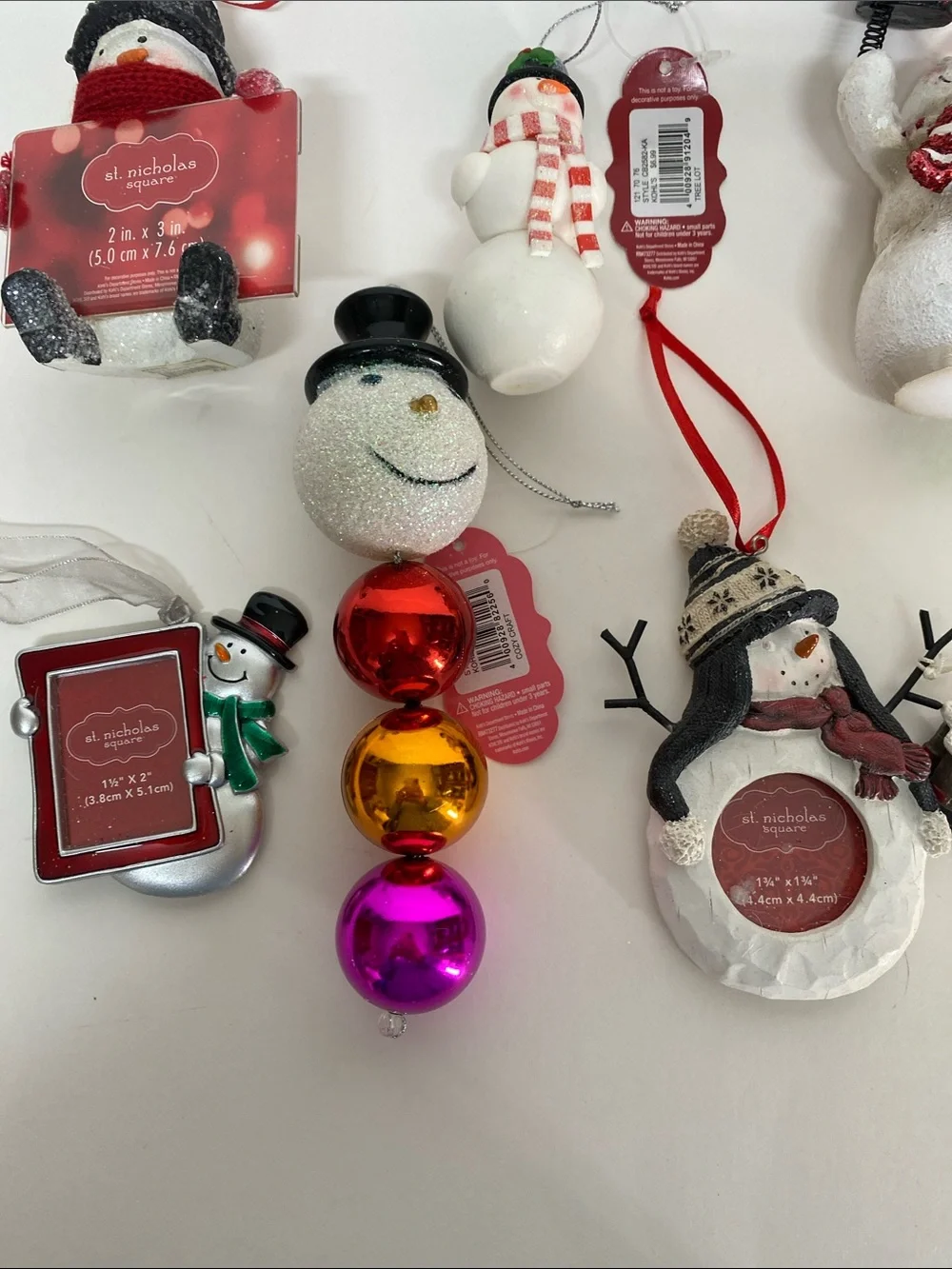 St. Nicholas Square Cracker Barrel Multicolor Snowman Ornament Lot of 8 Holiday